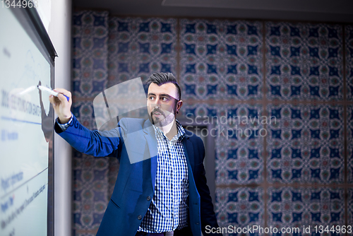 Image of successful businessman giving presentations at conference room