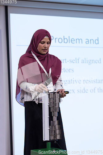 Image of Muslim businesswoman giving presentations
