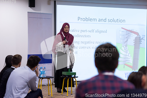 Image of Muslim businesswoman giving presentations