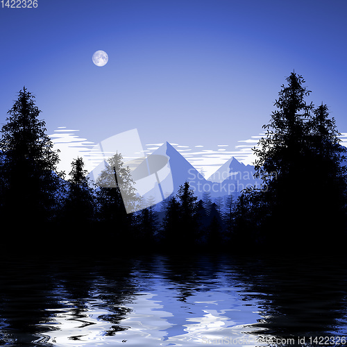Image of blue forest lake illustration