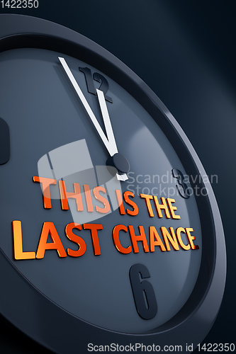 Image of clock with text this is the last chance