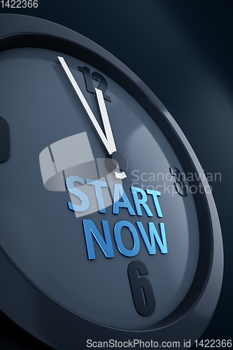 Image of clock with text start now