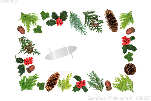 Image of Traditional Winter Christmas and New Year Greenery Border  