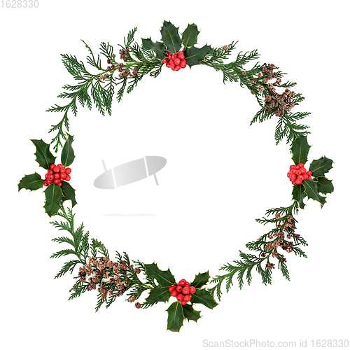 Image of Winter Cedar Cypress and Holly Berry Wreath  