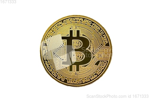 Image of Physical bitcoin against isolated white background macro photo
