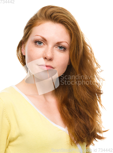 Image of Portrait of a young cheerful woman