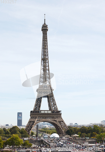 Image of Famous Paris landmark, the Eiffel Tower, at Champ de Mars