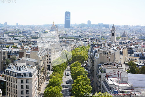 Image of Cityscape of Paris from the top of the Arc de Triomphe along Ave