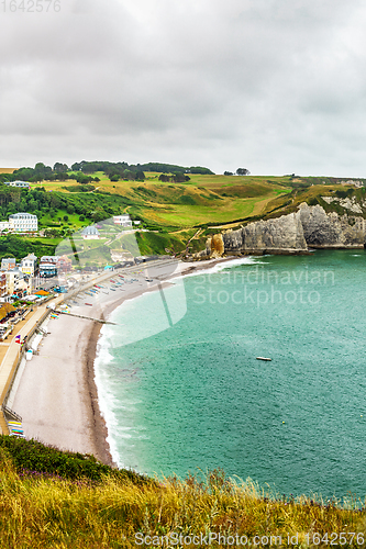 Image of Panorama of natural chalk cliffs of Etretat