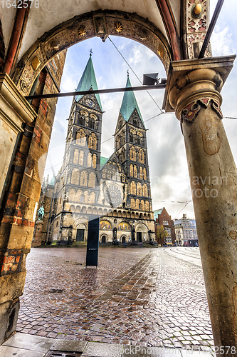Image of Bremen Cathedral church at market square, Germany