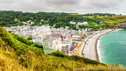 Image of Panorama of natural chalk cliffs of Etretat