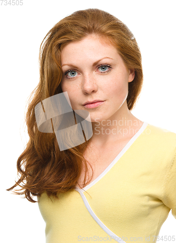 Image of Portrait of a young cheerful woman