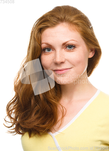 Image of Portrait of a young cheerful woman