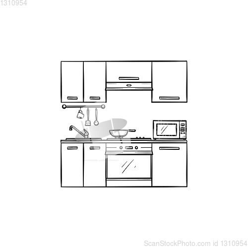 Image of Kitchen interior hand drawn sketch icon.