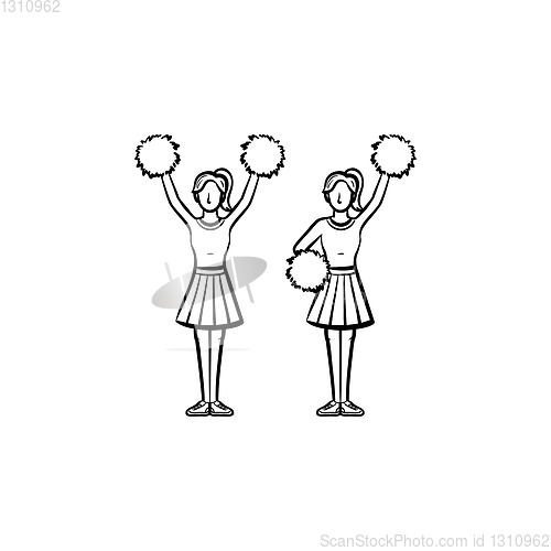 Image of Cheerleader women with pom-pom hand drawn icon.