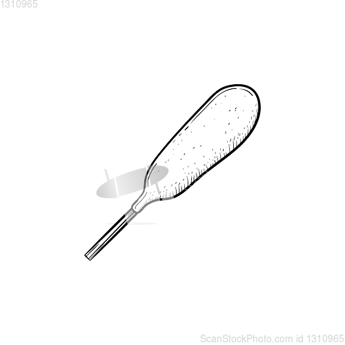 Image of Corn dog with mustard hand drawn sketch icon.