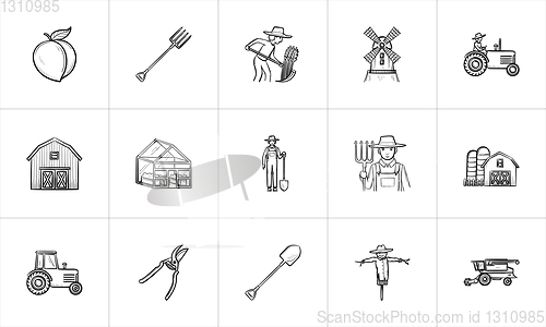 Image of Agriculture hand drawn sketch icon set.