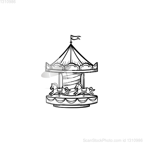 Image of Merry-go-round hand drawn sketch icon.