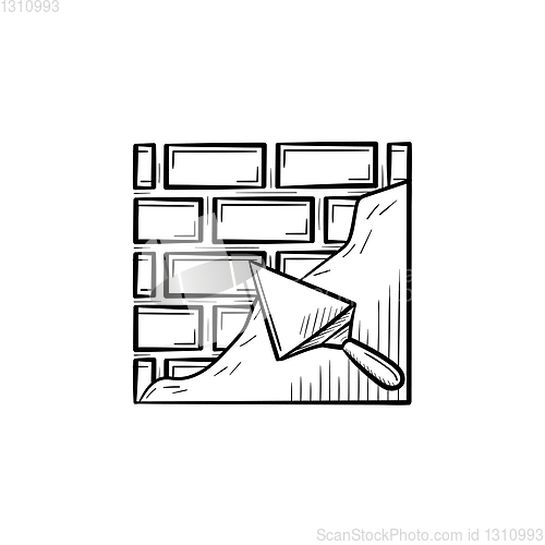 Image of Brick solid surface with spatula hand drawn icon.