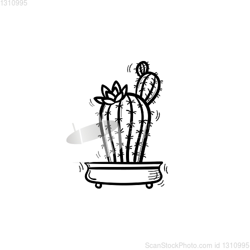 Image of Cactus in a pot hand drawn sketch icon.