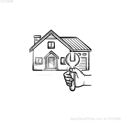 Image of House repair hand drawn sketch icon.