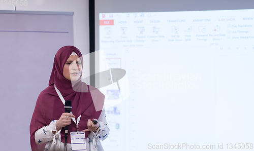 Image of Muslim businesswoman giving presentations