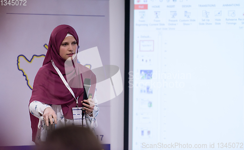 Image of Muslim businesswoman giving presentations