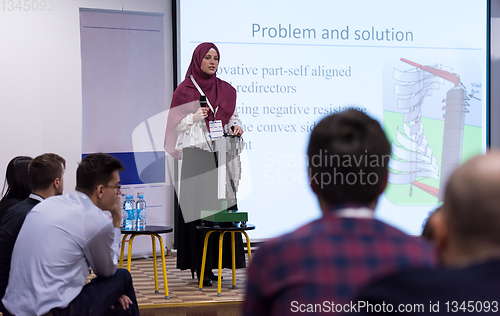 Image of Muslim businesswoman giving presentations