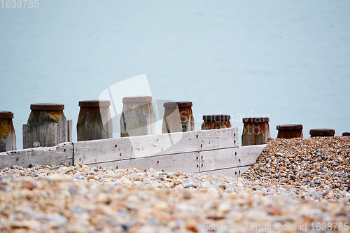 Image of Wooden groynes to prevent coastal erosion in Eastbourne