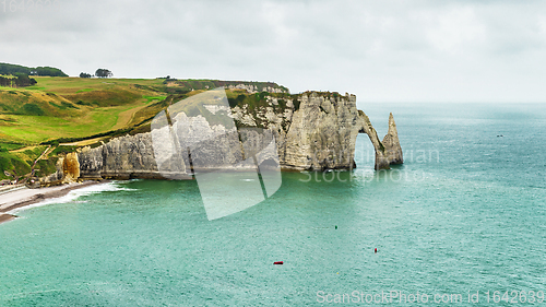 Image of Panorama of natural chalk cliffs of Etretat