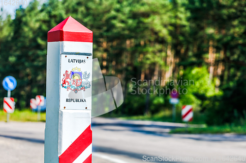 Image of Latvia country border sign