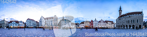 Image of Night Skyline of Tallinn Town Hall Square, Estonia