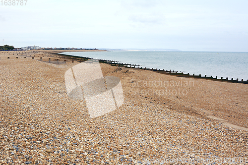 Image of Deserted shingle beach in Eastbourne on the south coast of Engla