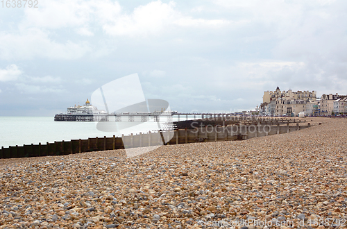 Image of Eastbourne beach in East Sussex and famous Eastbourne pleasure p