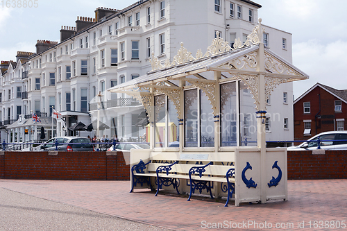 Image of Ornate sheltered bench on Royal Parade in Eastbourne, England