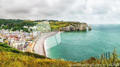 Image of Panorama of natural chalk cliffs of Etretat