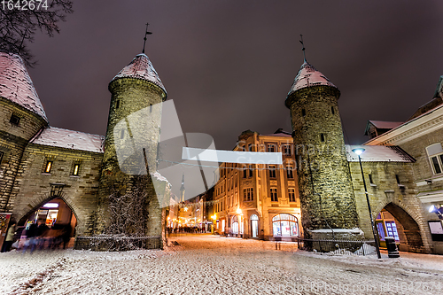 Image of Viru Gate towers in Tallinn Old Town, Estonia