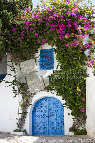 Image of Blue doors and white wall of Sidi Bou Said, Tunisia