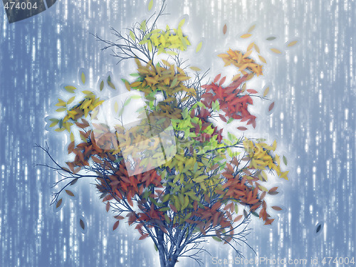 Image of Tree with falling leaves, illustration