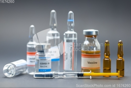 Image of Vaccine for virus in small bottles