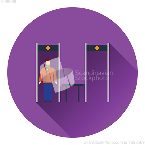 Image of Stadium metal detector frame with inspecting fan icon