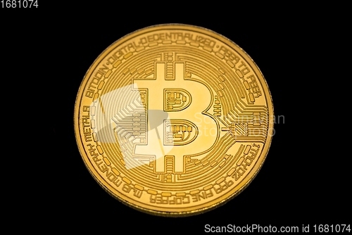 Image of Physical bitcoins against dark isolated background macro photo