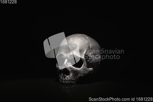 Image of Spooky dark black skull aginast dark background