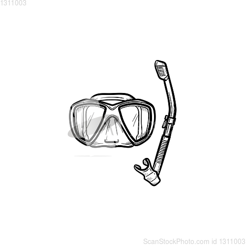 Image of Mask and snorkel for swim in pool hand drawn icon.
