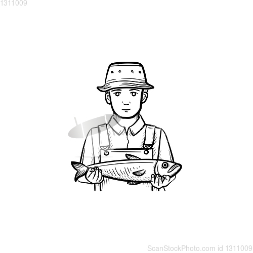 Image of Fisherman hand drawn sketch icon.