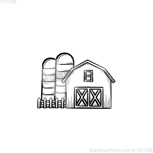Image of Farm shed hand drawn sketch icon.