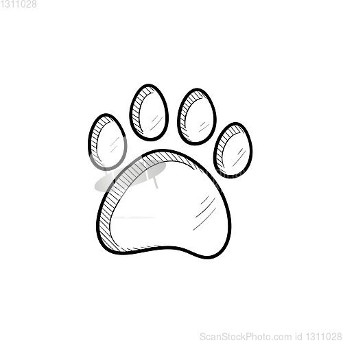 Image of Paw print hand drawn sketch icon.