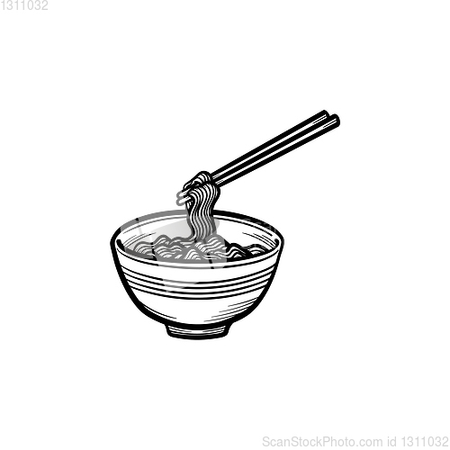 Image of Bowl of noodles hand drawn sketch icon.