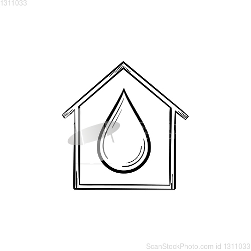 Image of House with water drop hand drawn icon.