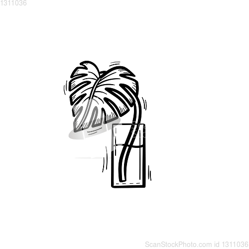 Image of Palm sprout in a glass hand drawn sketch icon.